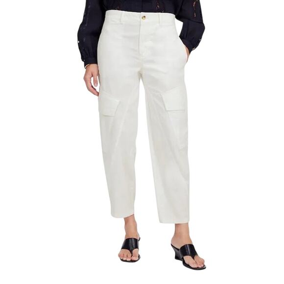 NWT J.Crew White Barrel-Leg Utility Cargo Pants Cotton Twill Size 12 - Picture 2 of 10